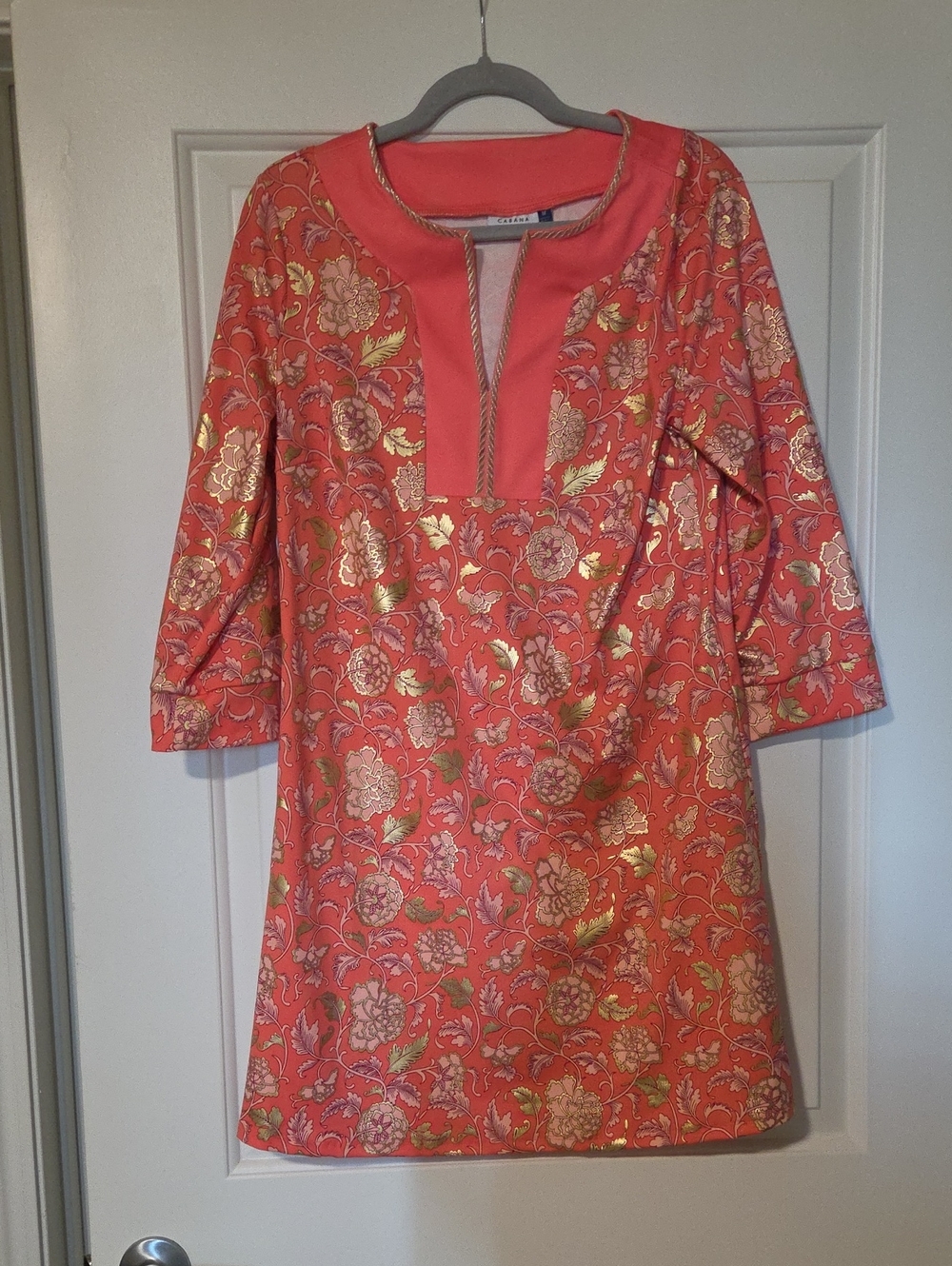 Cabana Life Coral and Gold Floral Mini Dress